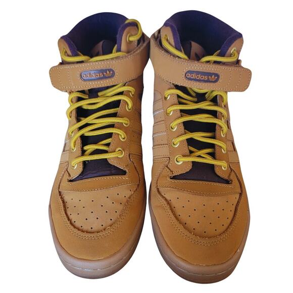 ADIDAS Forum Mid Sneakers GX7079 Brown Mens 9 Gym Shoes Lace Up Monogram - Picture 12 of 13